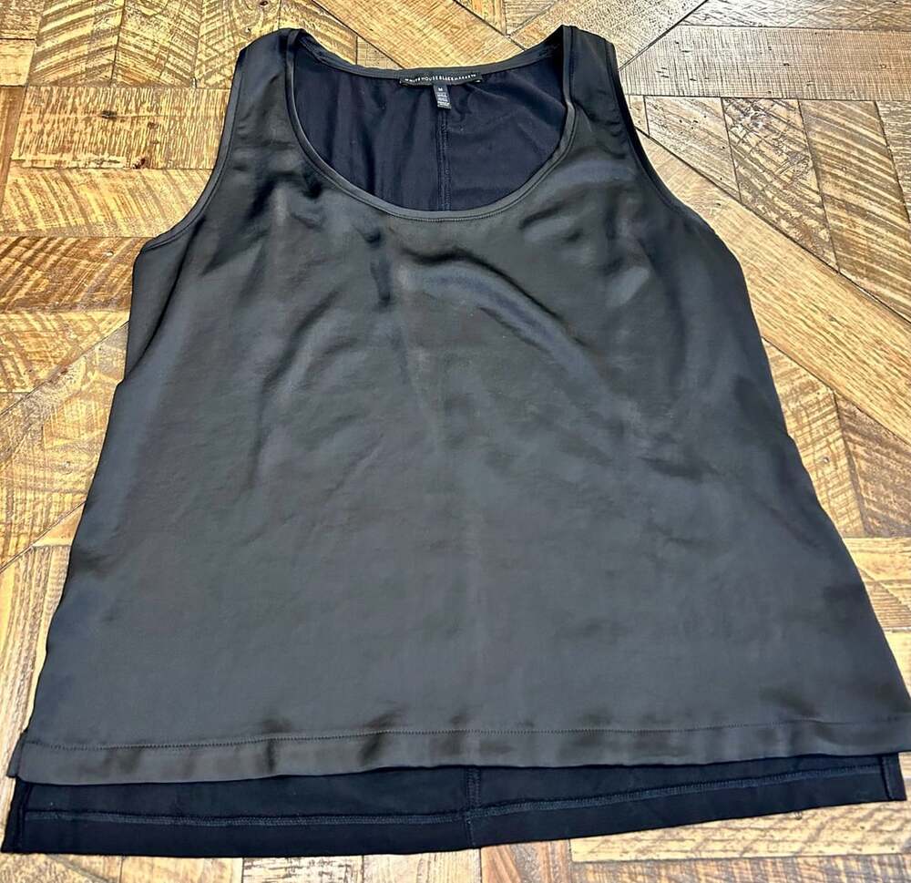 White House Black Market Satin Tank Top Size M Black Scoop Neck